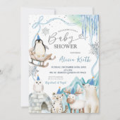 Snow Boy Winter Arctic Animals Baby Shower Einladung (Vorderseite)