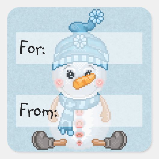 Snow Buddy Pixel Art Quadratischer Aufkleber (Vorderseite)