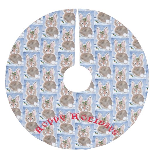 Snow Bunny Rabbit Weihnachtsbaum Rock Blau Weiß Polyester Weihnachtsbaumdecke (Vorderseite)