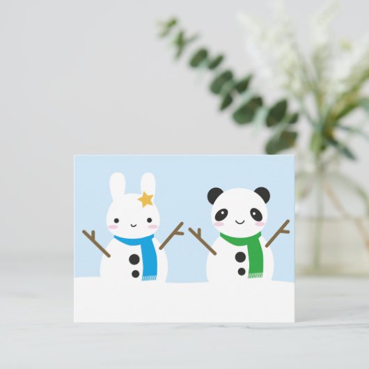 Snow Bunny & Snow Panda Postkarte (Stehend Vorderseite)
