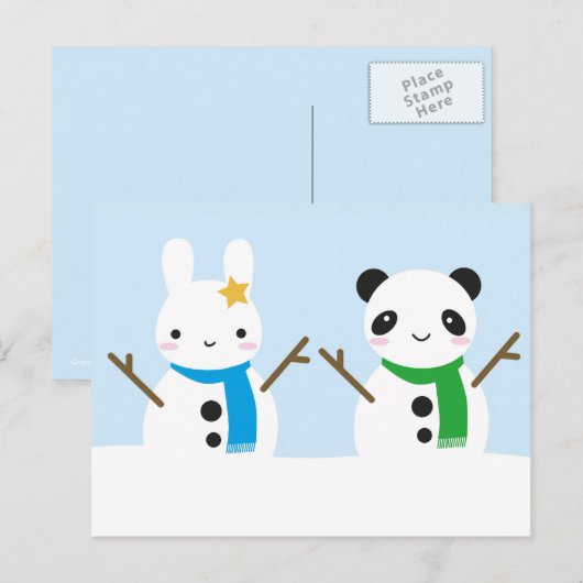 Snow Bunny & Snow Panda Postkarte (Vorne/Hinten)