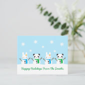 Snow Bunny & Snow Panda Weihnachten Postkarte (Stehend Vorderseite)