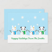 Snow Bunny & Snow Panda Weihnachten Postkarte (Vorne/Hinten)