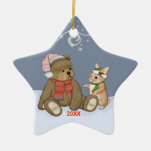 Snow Christmas Teddy Keramikornament (Vorne)