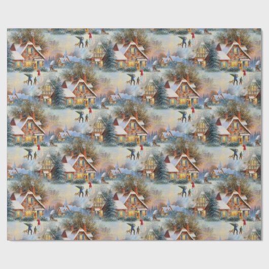 Snow Clad Village am Heiligabend Geschenkpapier (Flach)