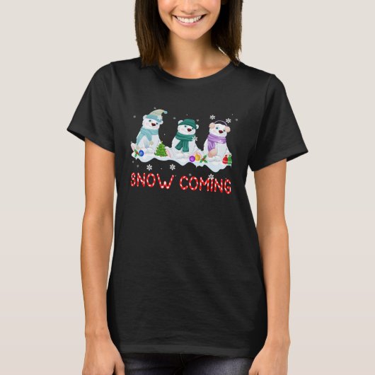 Snow Coming Christmas Three Polar Bear Under Snow T-Shirt (Vorderseite)