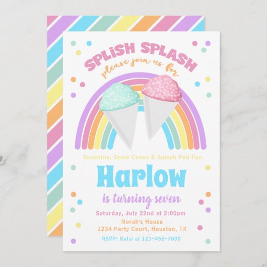 Snow Cone Pool-Party Einladung (Vorne/Hinten)