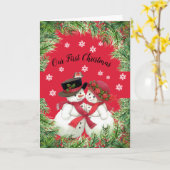 Snow Couple, unsere erste Weihnachtskarte Karte (Gelbe Blume)