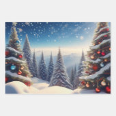 Snow Cover Christmas Trees in Woods Geschenkpapier Set (Vorderseite)