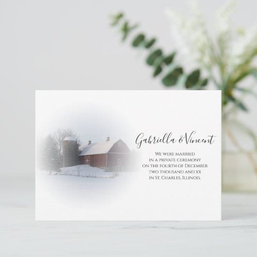 Snow Covered Barn Ehe/Elopement Ankündigung (Stehend Vorderseite)