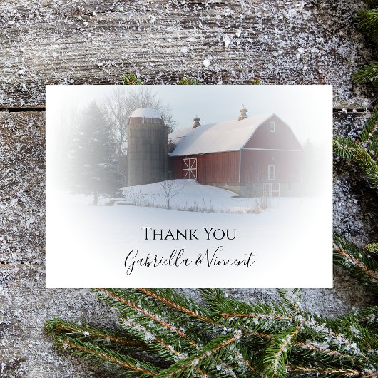 Snow Covered Barn Silo Winter Wedding Vielen Dank Dankeskarte