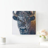 Snow-Covered Bison Wall Clock Quadratische Wanduhr (Zuhause)