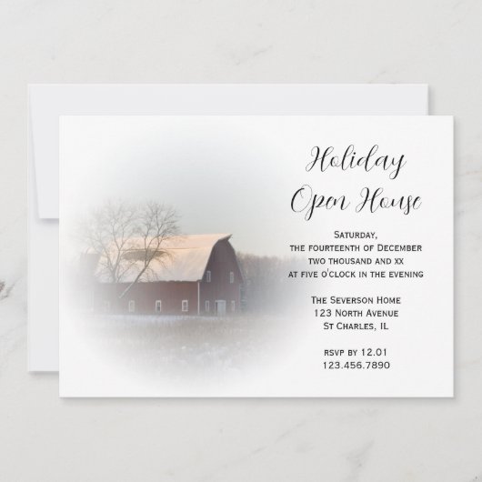 Snow Covered Country Holiday Open House Party Einladung (Vorderseite)