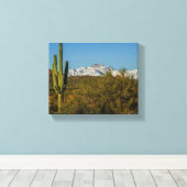 Snow Covered Mountains Saguaro Cactus Arizona USA Leinwanddruck (Insitu (Holzboden))