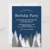 Snow Covered Pine Trees Navy Blue Birthday Party Einladung (Vorderseite)