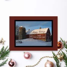 Snow Covered Red Barn Business Happy Holidays Einladung