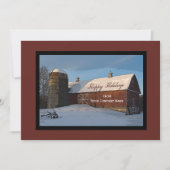 Snow Covered Red Barn Business Happy Holidays Einladung (Vorderseite)