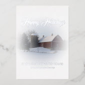 Snow Covered Red Barn Happy Holidays Folien Feiertagskarte (Vorderseite)