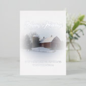Snow Covered Red Barn Happy Holidays Folien Feiertagskarte (Stehend vorne)