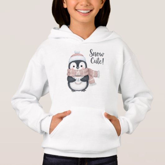 "Snow Cute!" Winter Penguin with Cocoa Mug Hoodie (Vorderseite)