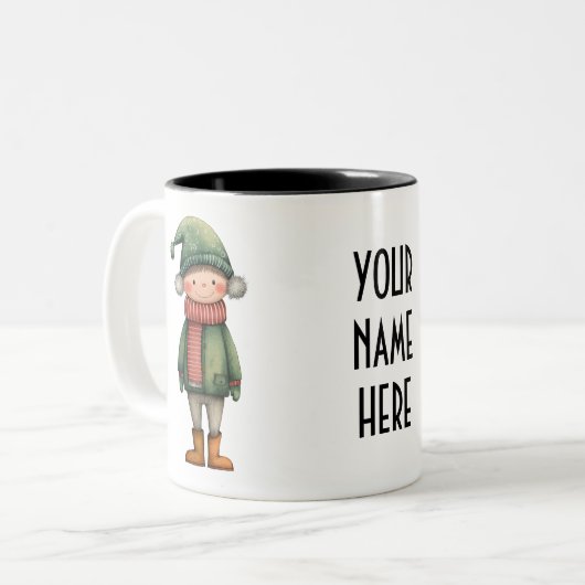 Snow Day Boy – Personalised Christmas Zweifarbige Tasse (Vorderseite Links)