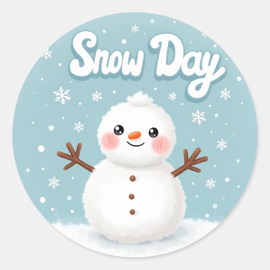 Snow Day Winter Snowman Classic Round Sticker (Vorderseite)