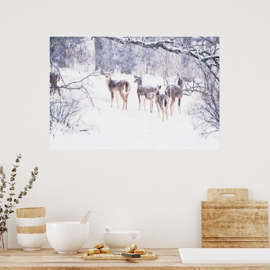 Snow Deer in Texas Art Poster (Küche)