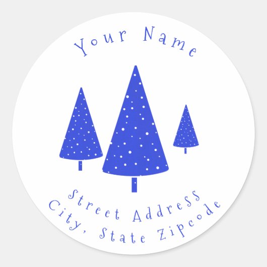 "Snow Dots Winter Trees"-Labels Runder Aufkleber (Vorderseite)