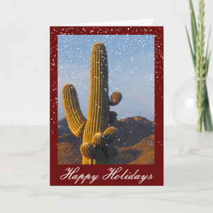 Snow Dust Saguaro Cactus Customizable Holiday Card Feiertagskarte