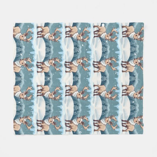 Snow Elk Brown Muster Fleecedecke (Vorderseite (Horizontal))