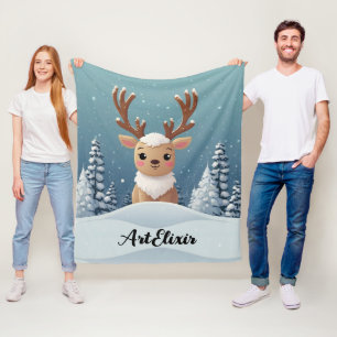Snow Elk Niedlich Kawaii Brown Print Fleecedecke