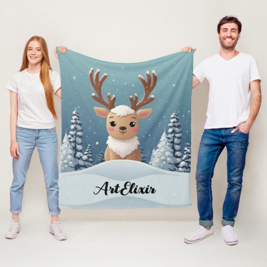 Snow Elk Niedlich Kawaii Brown Print Fleecedecke (Beispiel)