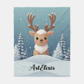 Snow Elk Niedlich Kawaii Brown Print Fleecedecke (Vorderseite)