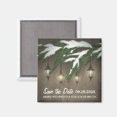 Snow Evergreen Lantern Wedding Save the Date Magnet (Vorderseite/Rückseite)