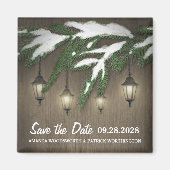 Snow Evergreen Lantern Wedding Save the Date Magnet (Vorne)