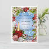Snow Fall Candles Baubles Weihnachtsfest Party lad Einladung (Stehend Vorderseite)