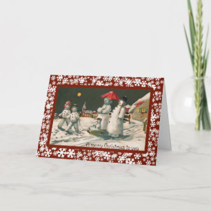 Snow Family am Weihnachtsabend - Eine Vintage Card Feiertagskarte