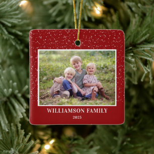 Snow Family Foto Keepake Red Christmas Keramikornament