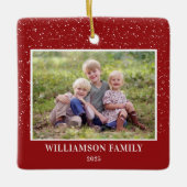 Snow Family Foto Keepake Red Christmas Keramikornament (Vorderseite)