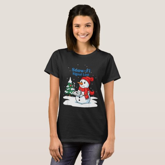 Snow-fi Signal Lost Funny Christmas Snowman Wifi T-Shirt (Vorne ganz)