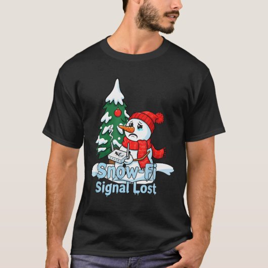 Snow-fi Signal Lost Funny Snowman Christmas Art T-Shirt (Vorderseite)