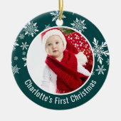 Snow Flakes Frame Baby's First Christmas Foto Keramik Ornament (Vorne)