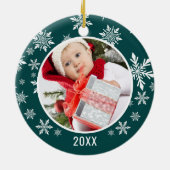 Snow Flakes Frame Baby's First Christmas Foto Keramik Ornament (Hinten)