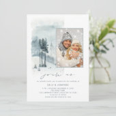 Snow Forest Foto schließen sich uns QR Code Blue W Einladung (Stehend Vorderseite)