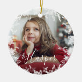 Snow Frame Minimal 2-Foto-Individuelle Name-Skript Keramik Ornament (Vorne)