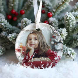 Snow Frame Minimal 2-Foto-Individuelle Name-Skript Keramik Ornament