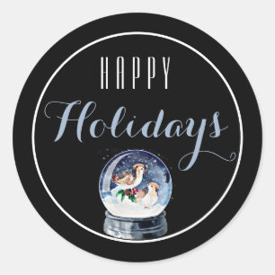 Snow Glob mit Birds Happy Holiday Sticker