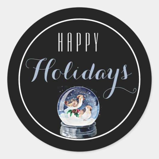 Snow Glob mit Birds Happy Holiday Sticker (Vorderseite)