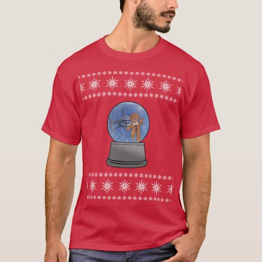 Snow Globe Albtraum mit Shark Gingerbrot Mann T-Shirt (Vorderseite)