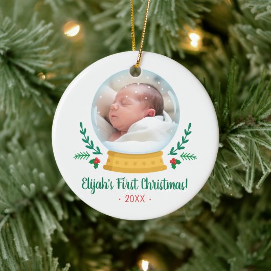 Snow Globe Baby's First Christmas Foto Keramik Ornament (Baum)